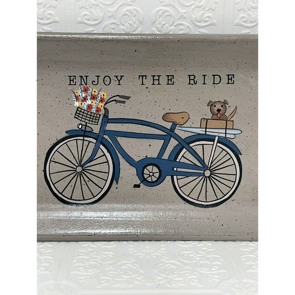 Vintage Donna White Bicycle ‘enjoy the ride’ coin and key wooden tray, rustic - Picture 3 of 10